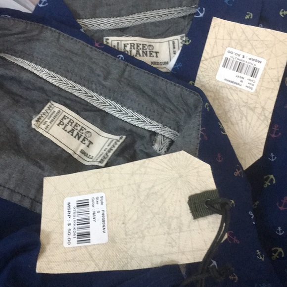 Free Planet Anchor Shirt Blue & Multi Color Size S - Picture 5 of 5